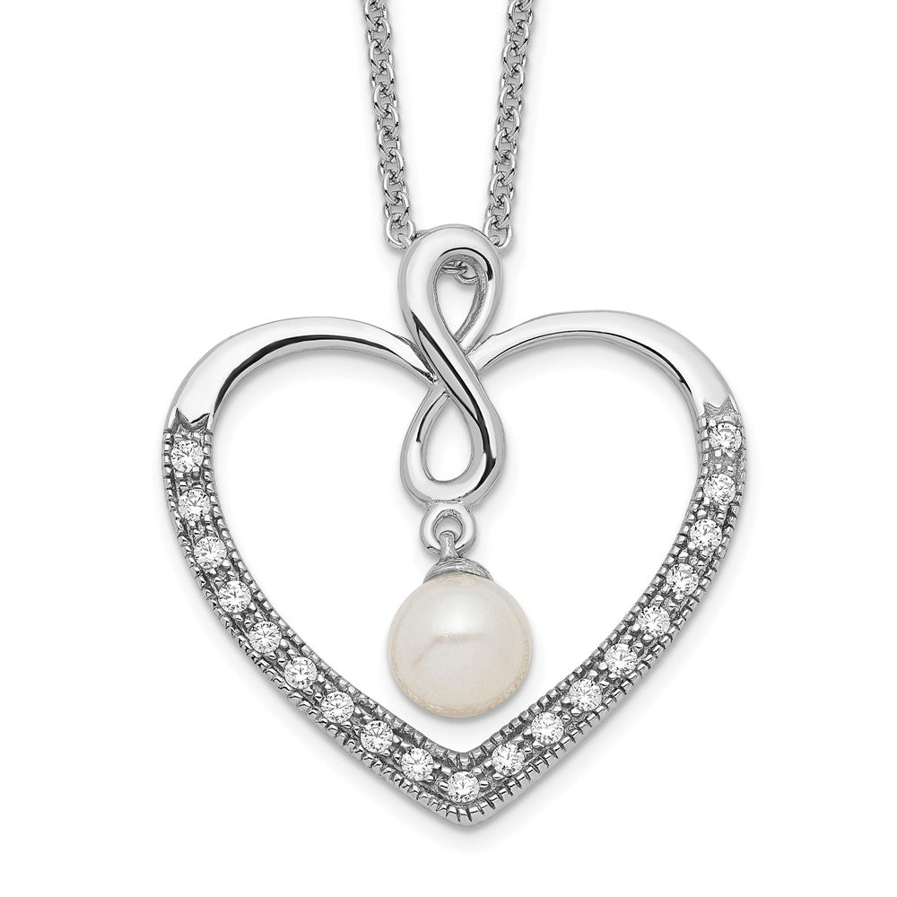 Sentimental Expressions Sterling Silver Rhodium-plated CZ and FW Cultured Pearl My Friend 18in Heart Necklace 18 Inches