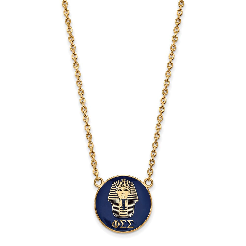 Sterling Silver Gold-plated LogoArt Phi Sigma Sigma Sorority Symbol Large Color Enamel Pendant 18 inch Necklace