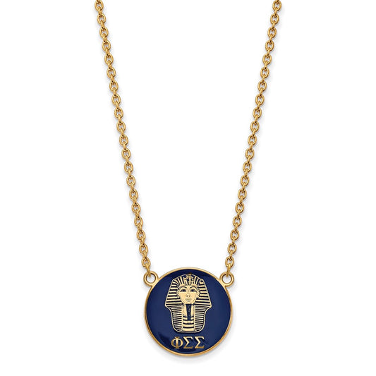 Sterling Silver Gold-plated LogoArt Phi Sigma Sigma Sorority Symbol Large Color Enamel Pendant 18 inch Necklace