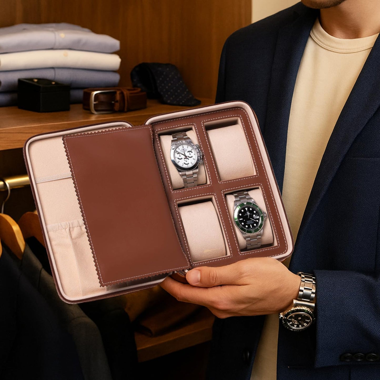 Bey Berk Saddle Leather Four Watch And Accessory Case