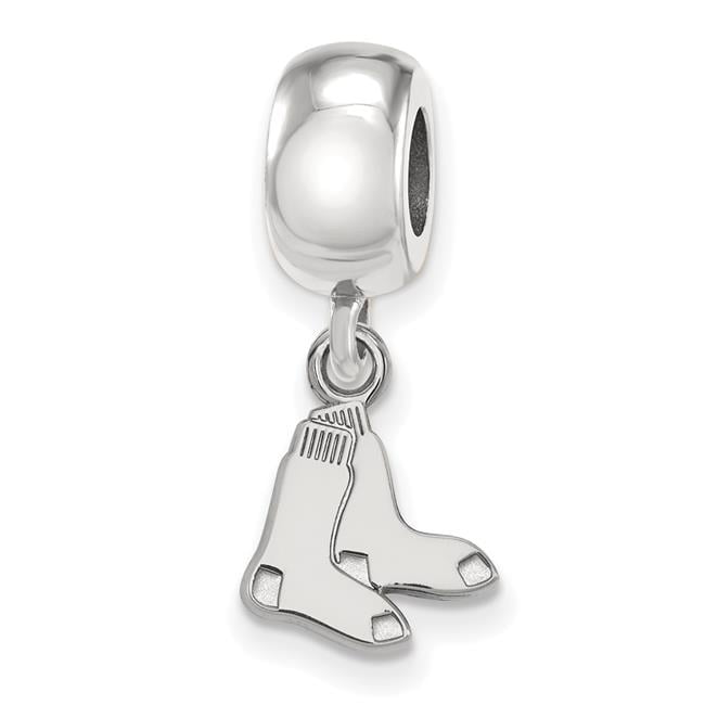 Sterling Silver Rhodium Plated Major League Baseball LogoArt Boston Red Sox Extra Small Dangle Bead