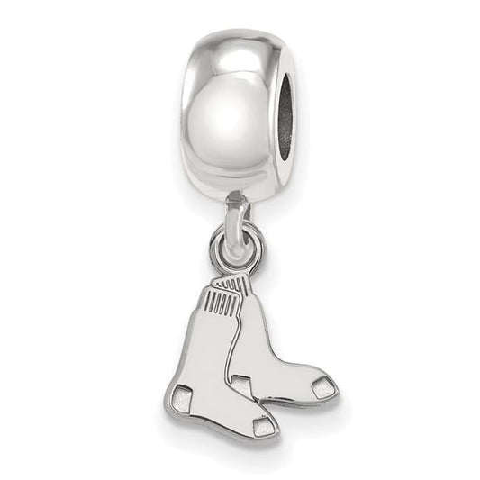 Sterling Silver Rhodium Plated Major League Baseball LogoArt Boston Red Sox Extra Small Dangle Bead