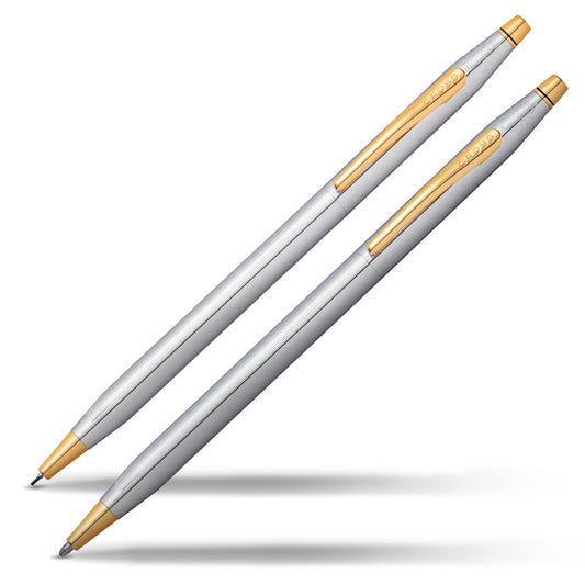 Cross Classic Century Refillable Medium Ballpoint Pen And 0.7mm Pencil Set, Includes Premium Gift Box - Medalist Chrome