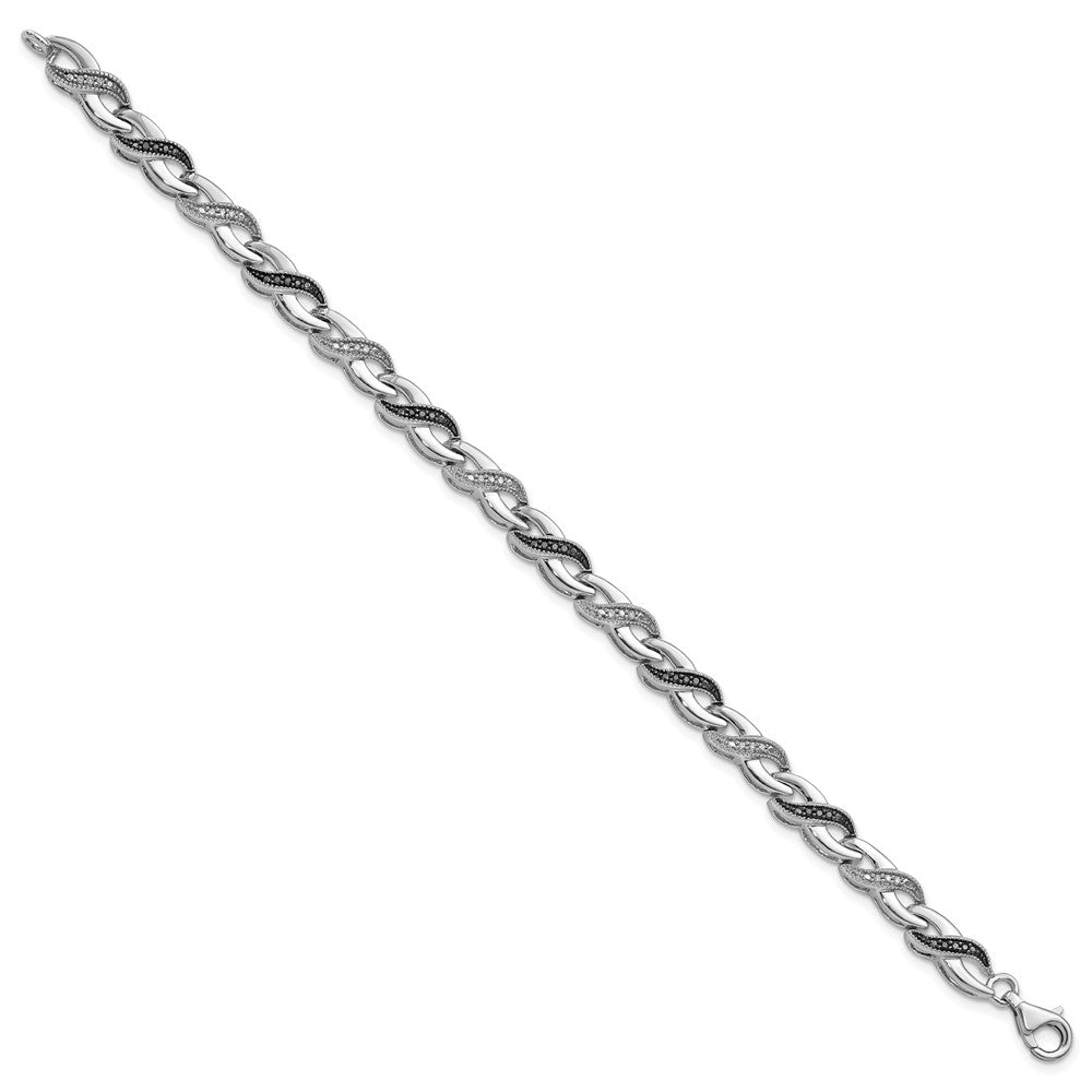 White Night Sterling Silver Rhodium-plated Black and White Diamond 7.5 Inch Bracelet 7.5 inches