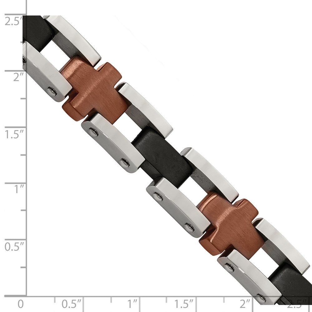 Stainless Steel Brushed & Polished Brown & Black IP-plated 8.75in Bracelet 8.75 inches