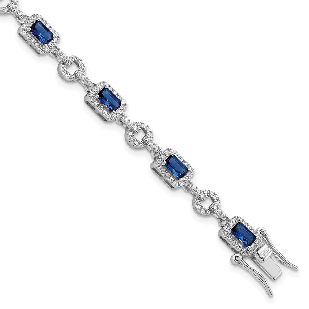 Sterling Silver Rhodium-plated CZ and Blue Glass Stone 7.75 inch Bracelet 7.75 inches