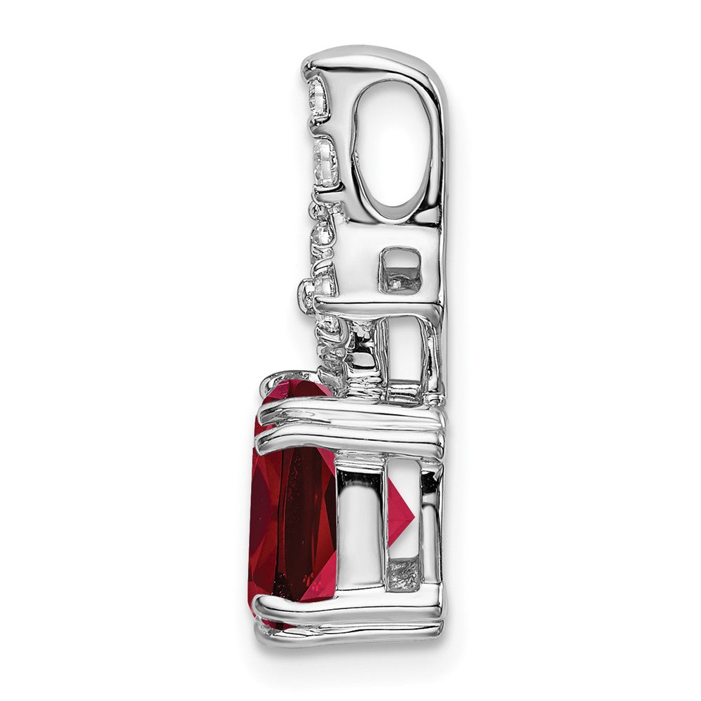 14k White Gold 1/5 carat Lab Grown Diamond VS/SI+ G+ and Lab Created Ruby Pendant