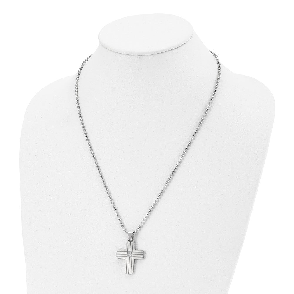 Stainless Steel Brushed and Polished w/CZ Cross 22in Necklace