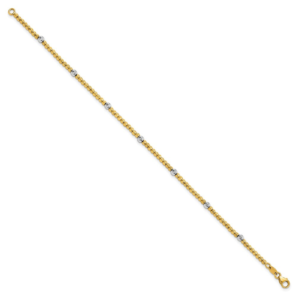 14K Two-tone Polished D/C Beaded Bracelet 7.5  inches