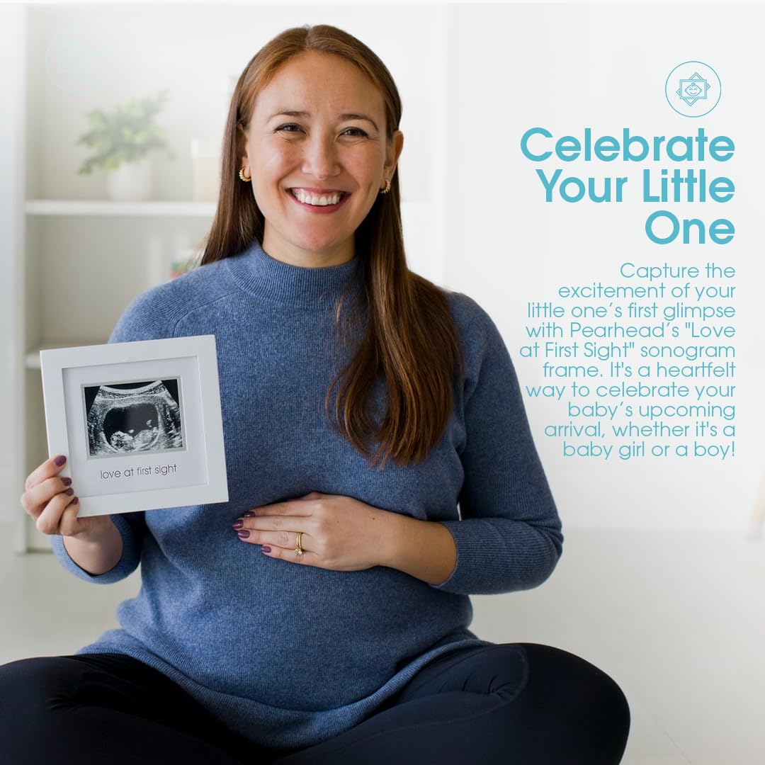 Pearhead Love at First Sight Sonogram Keepsake Picture Frame, Baby Ultrasound, White, 4”W x 3”H Photo Insert