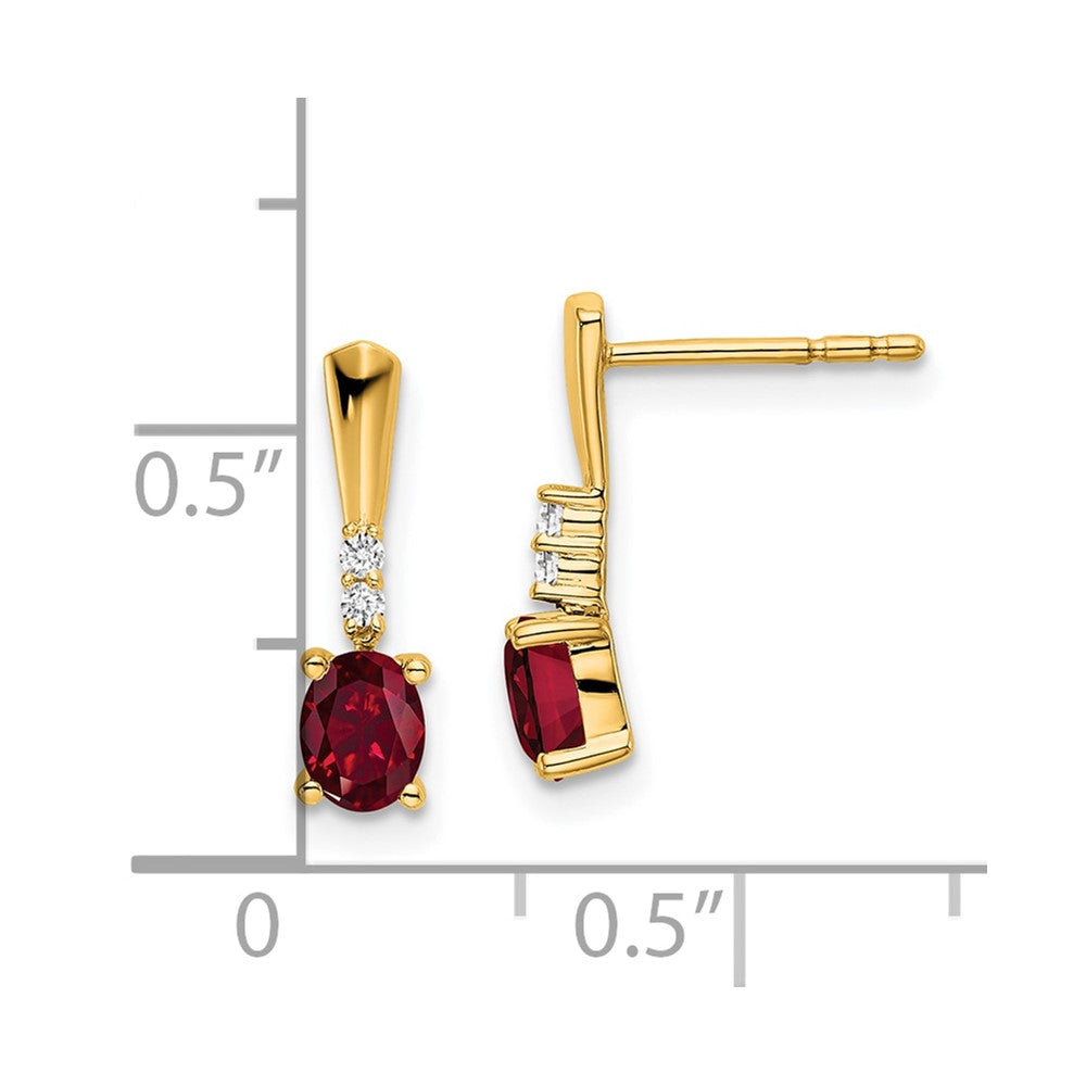 14K Gold Oval Created Ruby & Diamond Dangle Earrings
