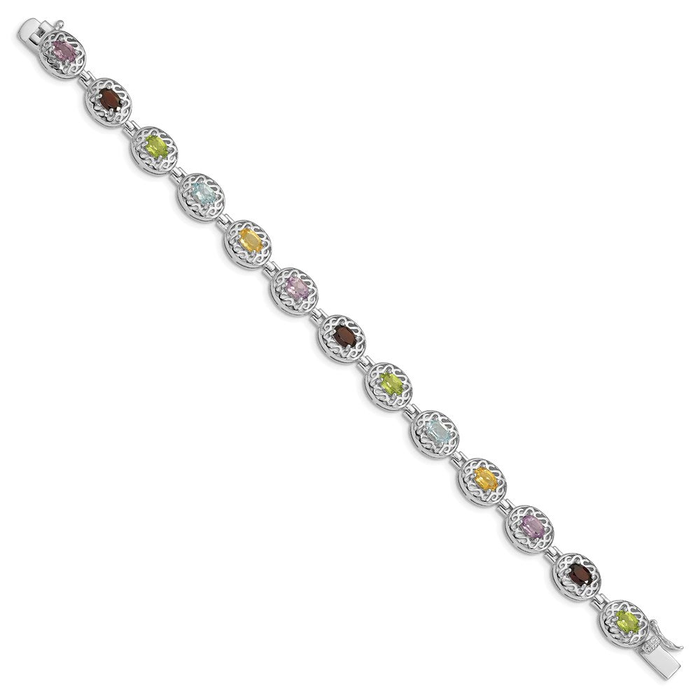 Sterling Silver Rhodium Plated Multi-gemstone 7.5inch Bracelet 7.5 inches
