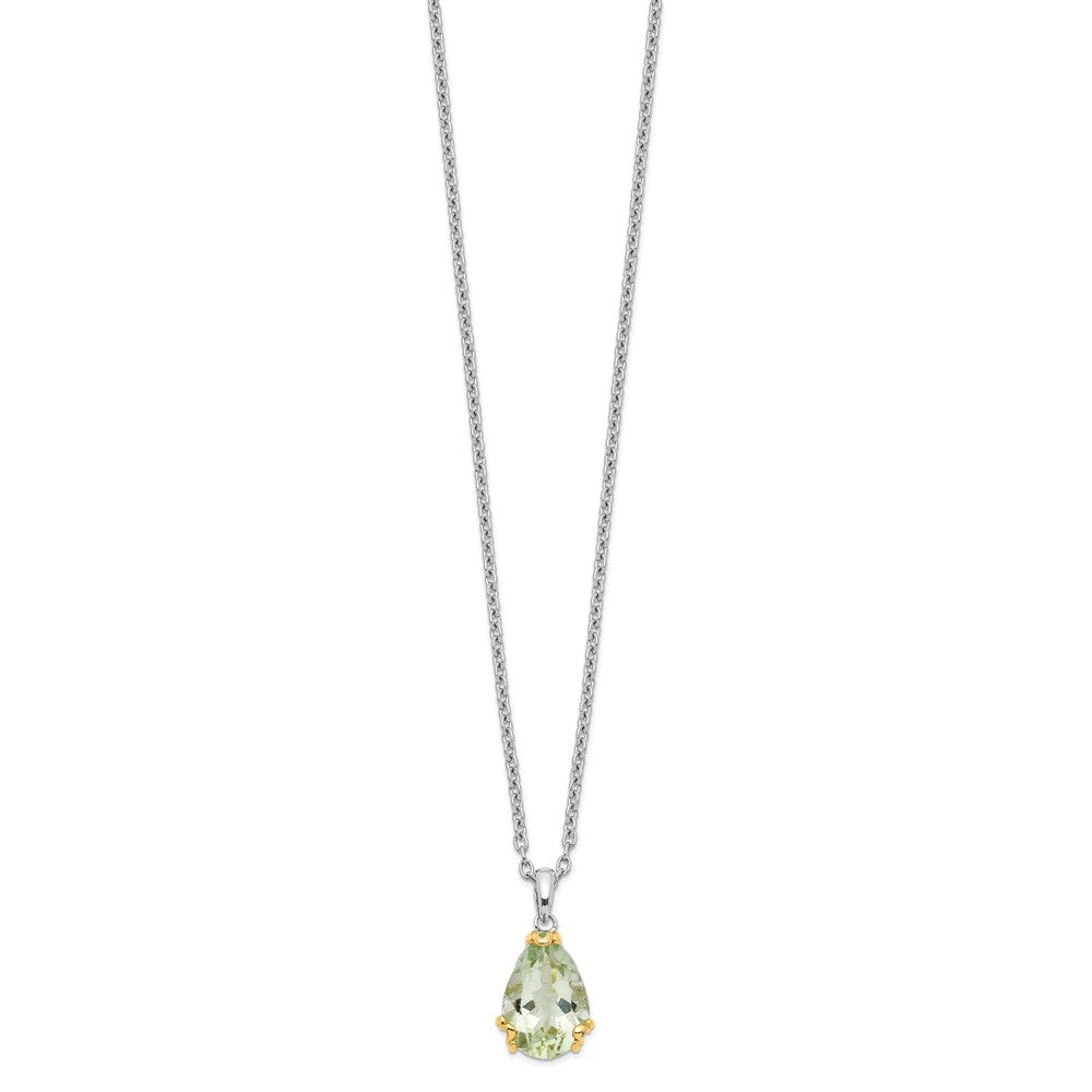 Brilliant Gemstones Sterling Silver with 14K Accent Rhodium-plated Green Quartz 18 Inch Necklace with 2 Inch Extender 18 Inches
