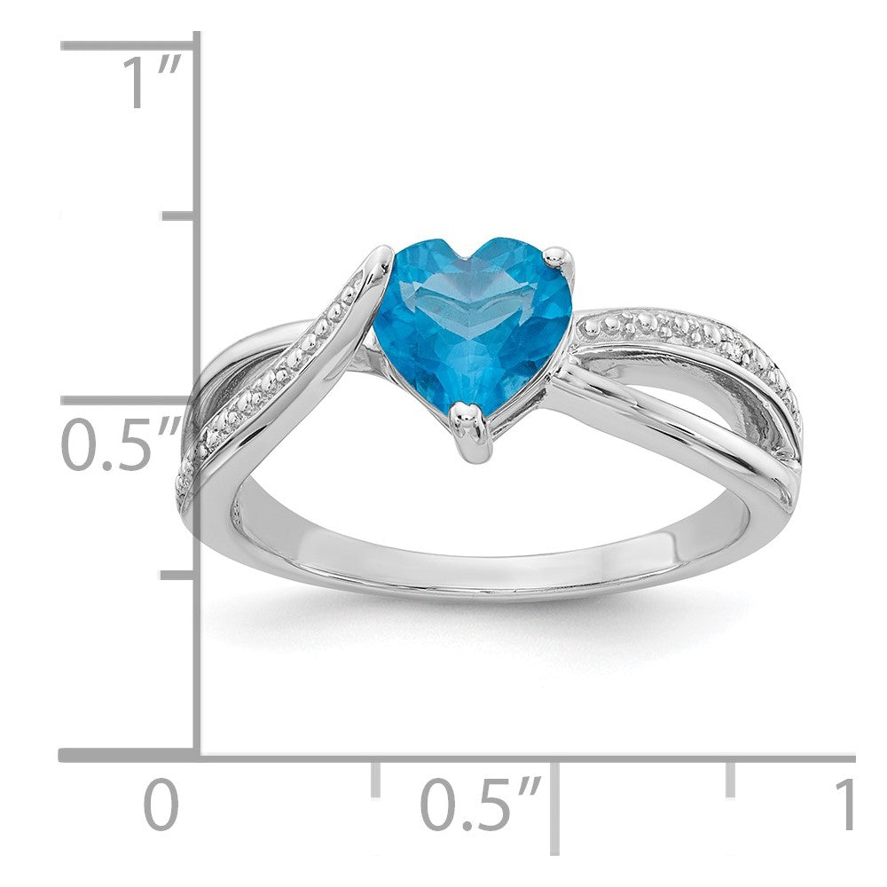 Sterling Silver Heart Shaped Blue Topaz & Diamond Ring