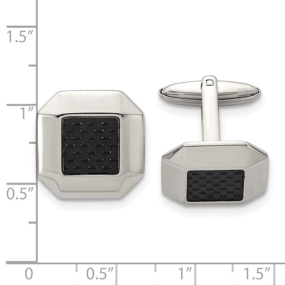 Stainless Steel Polished Black Carbon Fiber Inlay Cuff Links