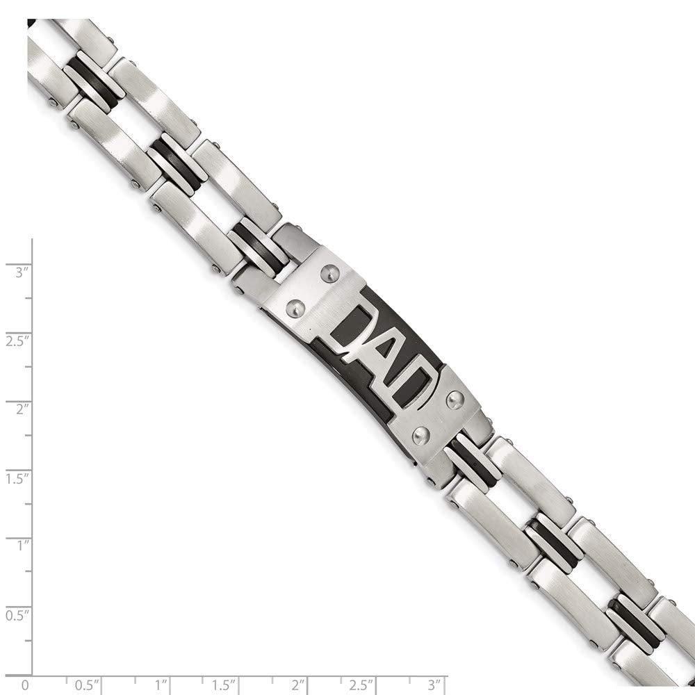 Stainless Steel 9in Brushed and Polished Black IP-plated DAD Bracelet 9 inches