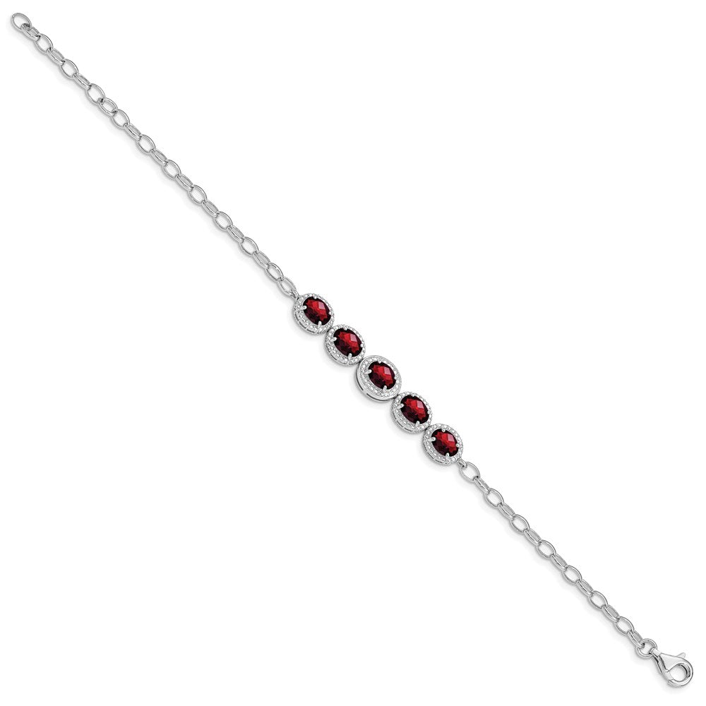Sterling Silver Rhod-plat Garnet Bracelet 8 inches