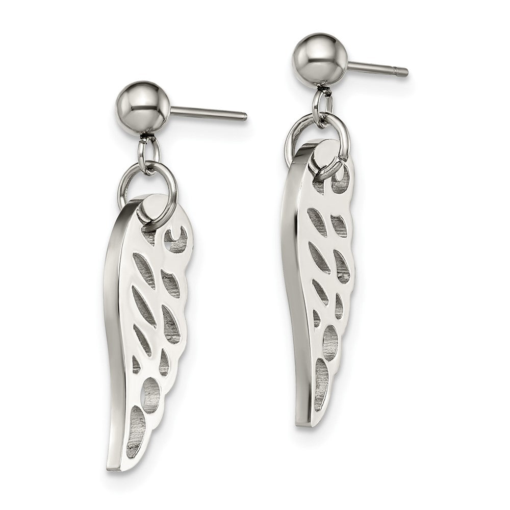 Stainless Steel Polished Wing Post Dangle Earrings