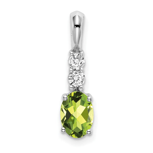 14k White Gold Oval Peridot and Diamond Pendant