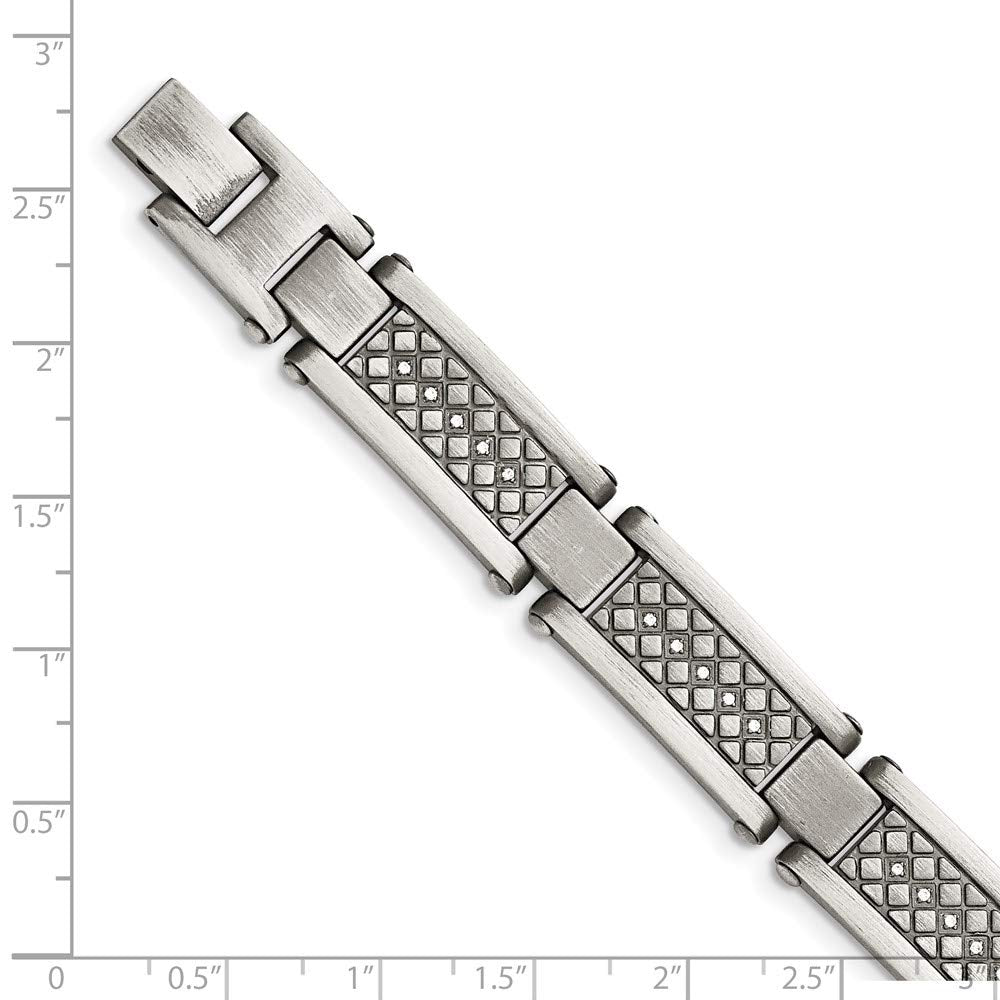 Stainless Steel Antiqued and Matte 1/10ct.tw Diamond 9in Bracelet 9 inches