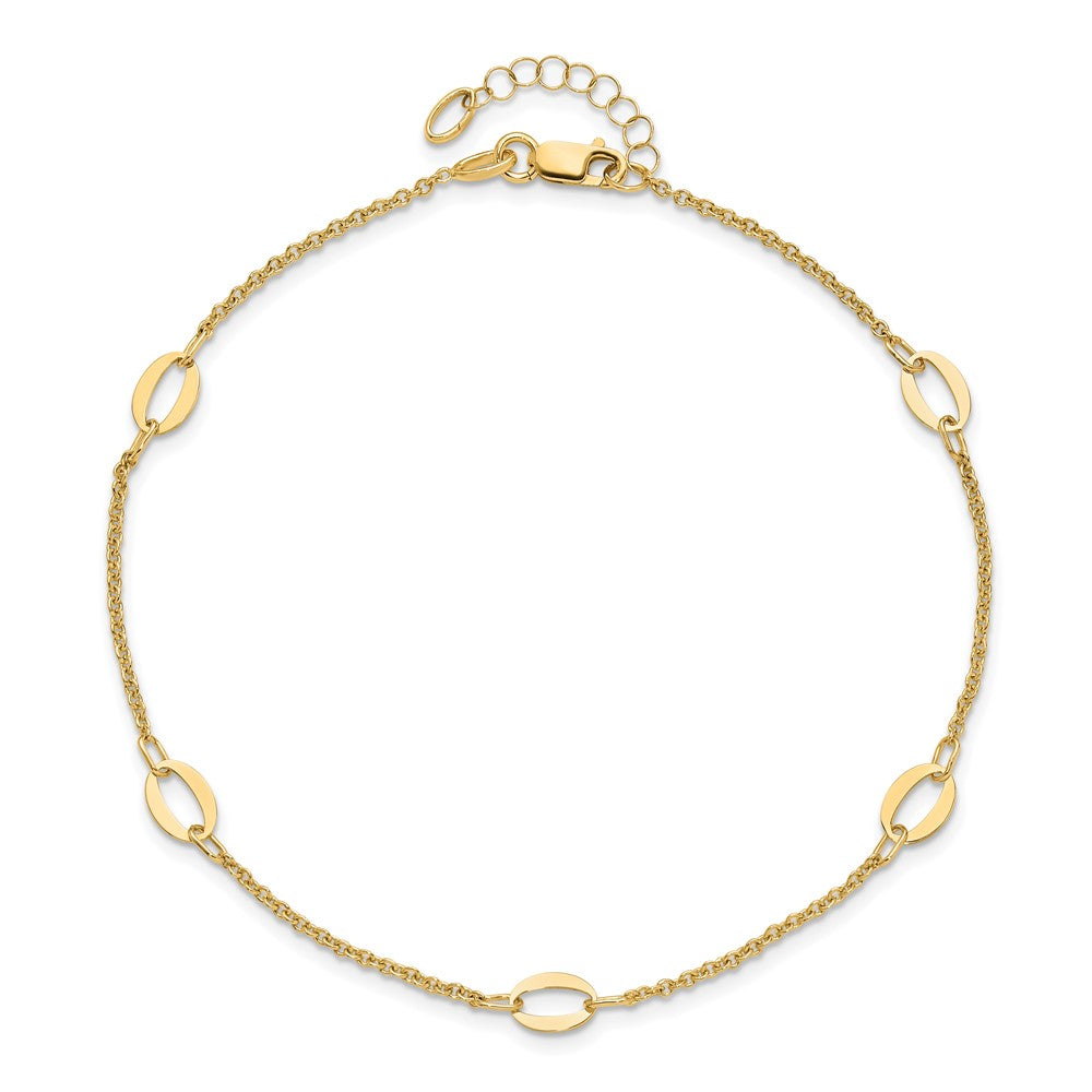 14K Polished Oval Links 9in Plus 1in ext. Anklet
