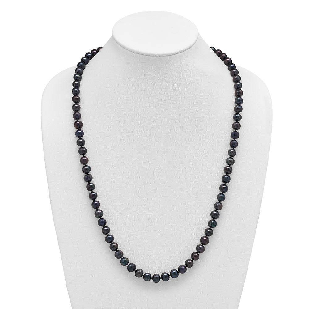Sterling Silver Rhodium-plated 8-9mm Black Near-Round Freshwater Cultured Pearl 28 inch Necklace 28 Inches