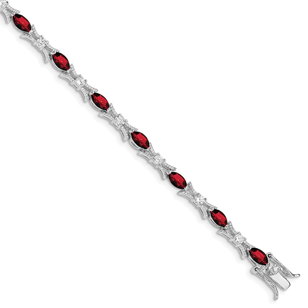 Sterling Silver Rhodium-plated Garnet and CZ Bracelet 7 inches