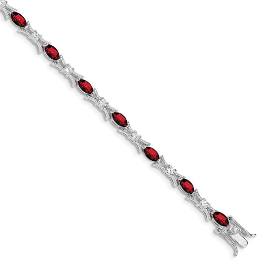 Sterling Silver Rhodium-plated Garnet and CZ Bracelet 7 inches