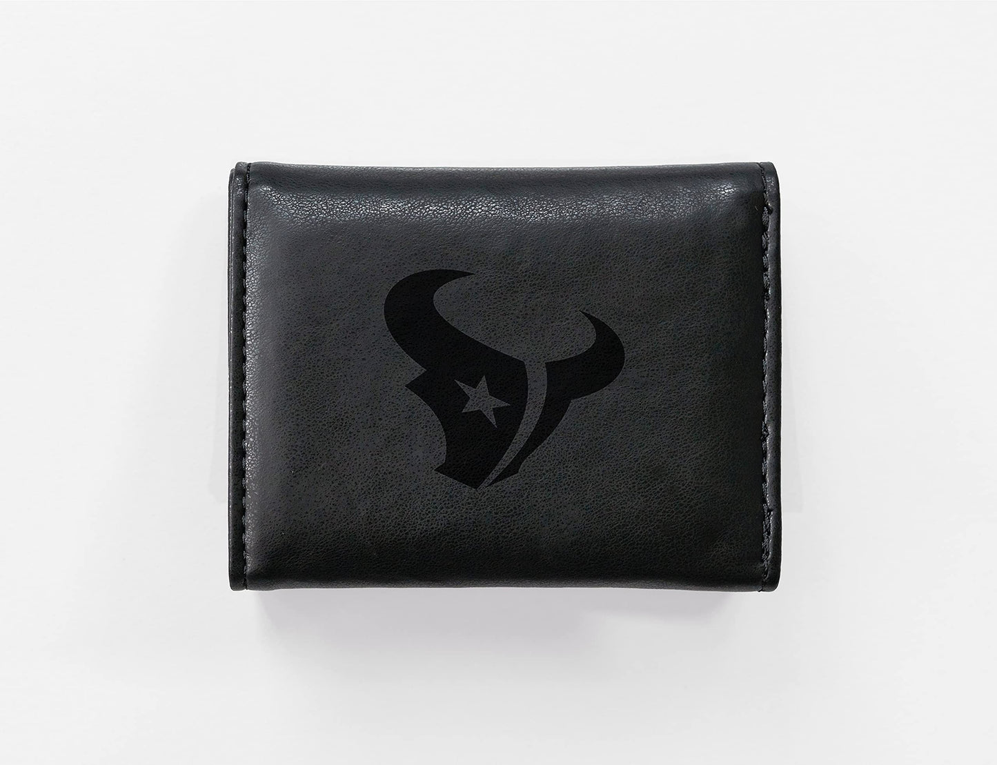 Football Rico Industries Houston  Black Laser Engraved Trifold Laser Engraved Tri-Fold Wallet - Men's Accessory