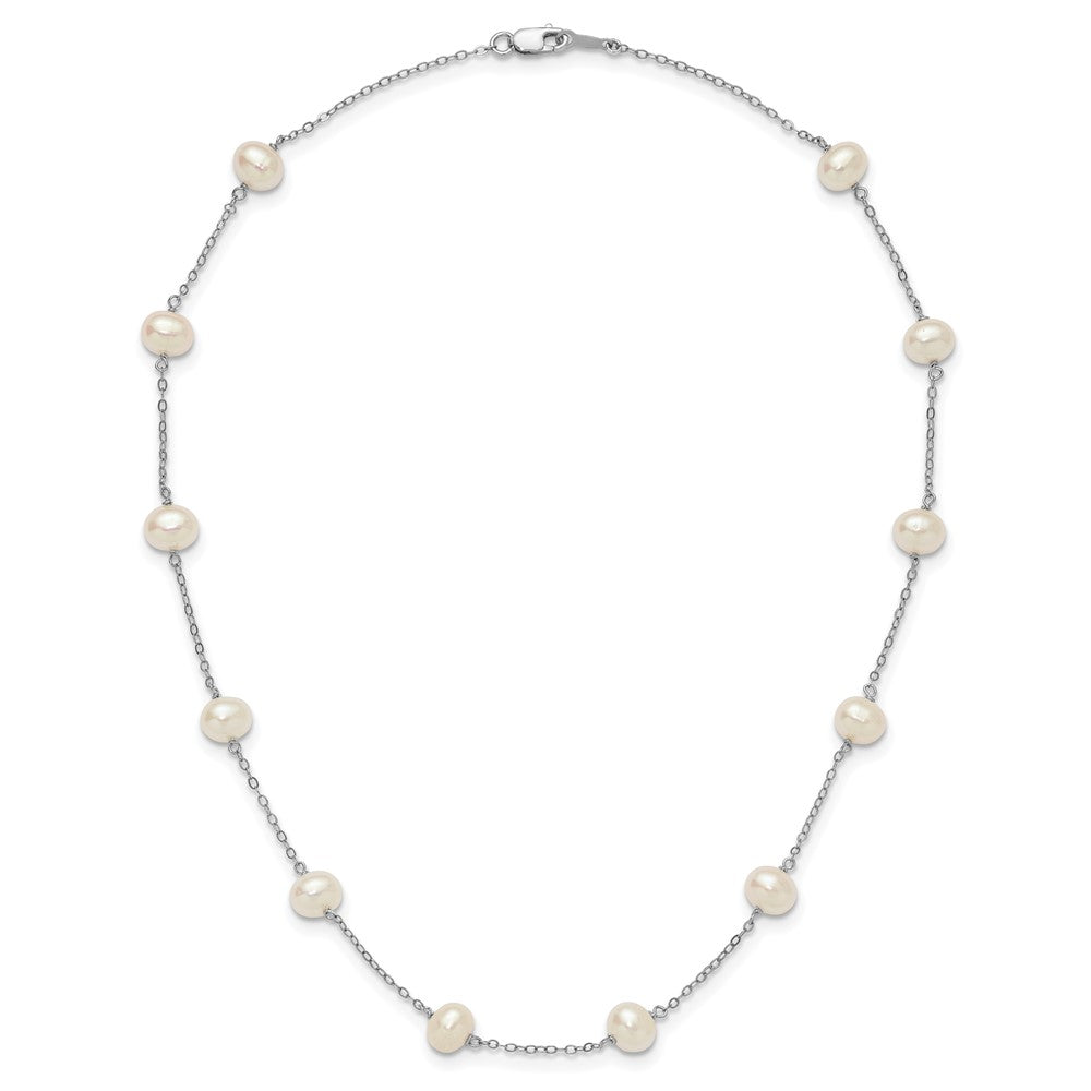 Sterling Silver Rhodium-plated 6-7mm White Near-Round Freshwater Cultured Pearl 12-Station 16 inch Necklace 16 Inches