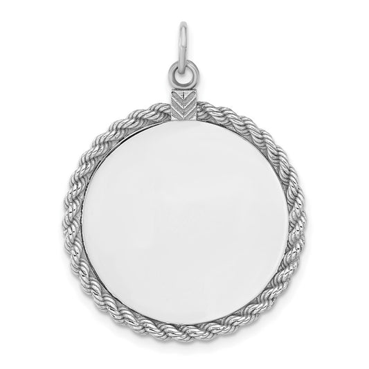 Sterl Silver Rh-plt Engraveable Round with Rope Polished Front/Back Disc