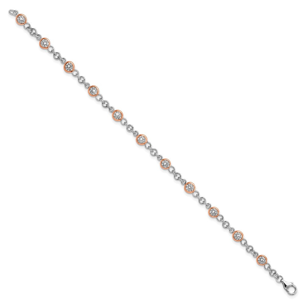 Cheryl M Sterling Silver Rhodium-plated and Rose Gold-plated Accent Brilliant-cut CZ Bezel 11 Station 7.25 Inch Bracelet 7.25 inches