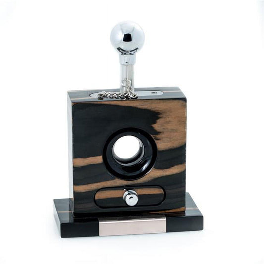 Ebony Finish Wood Tabletop Stainless Steel Guillotine Cigar Cutter with Drawer for Cuttings QGM18369