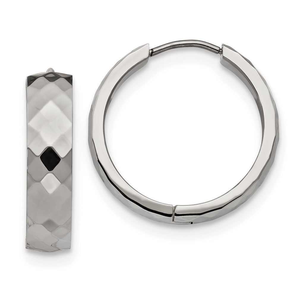 Stainless Steel Polished and Textured 6mm Hinged Hoop Earrings