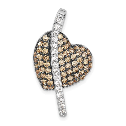 Sterling Silver w/ Black Rhodium Champagne & Clear CZ Heart Pendant