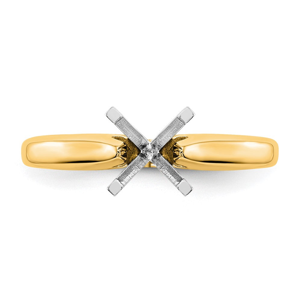 14k Two-Tone 1 carat Medium-Weight High Shoulder Airline Half-Round 4-Prong Round Solitaire Ring Mounting