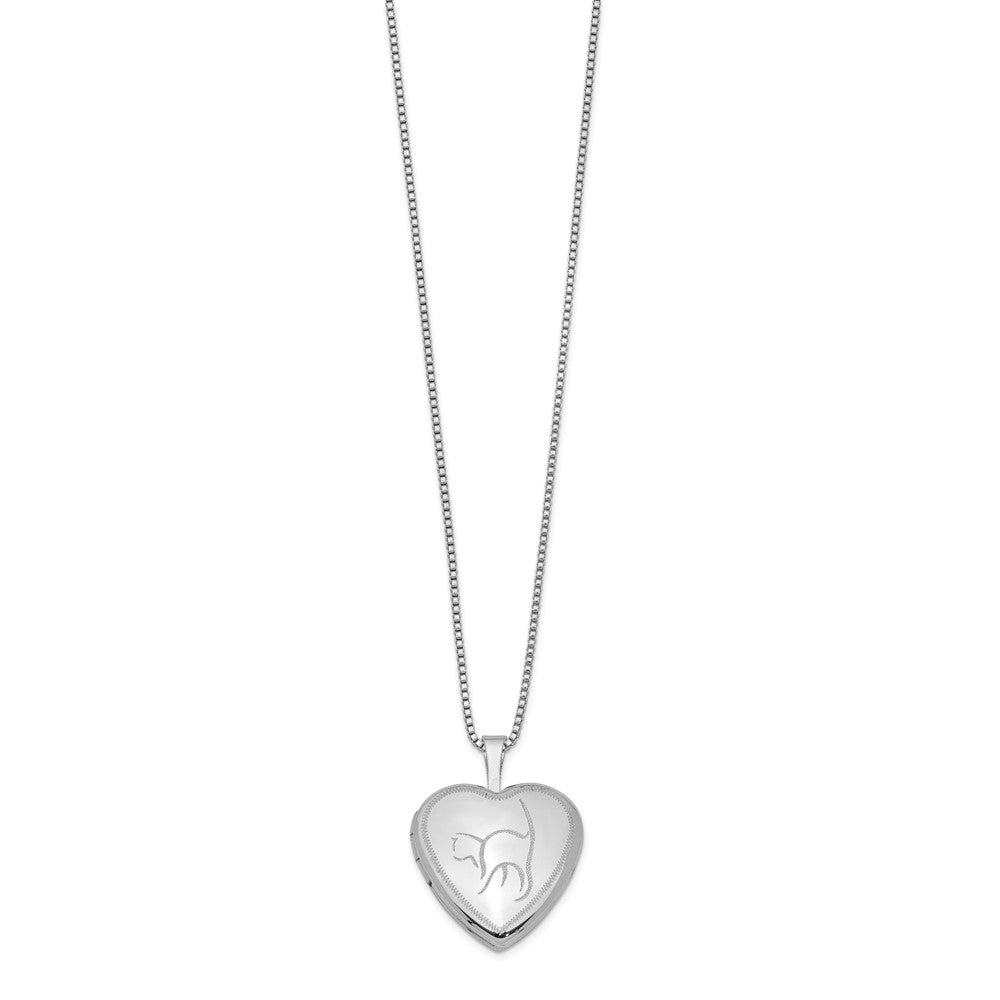 Sterling Silver Rhodium-plated 16mm Cat Heart Locket Necklace 18 Inches