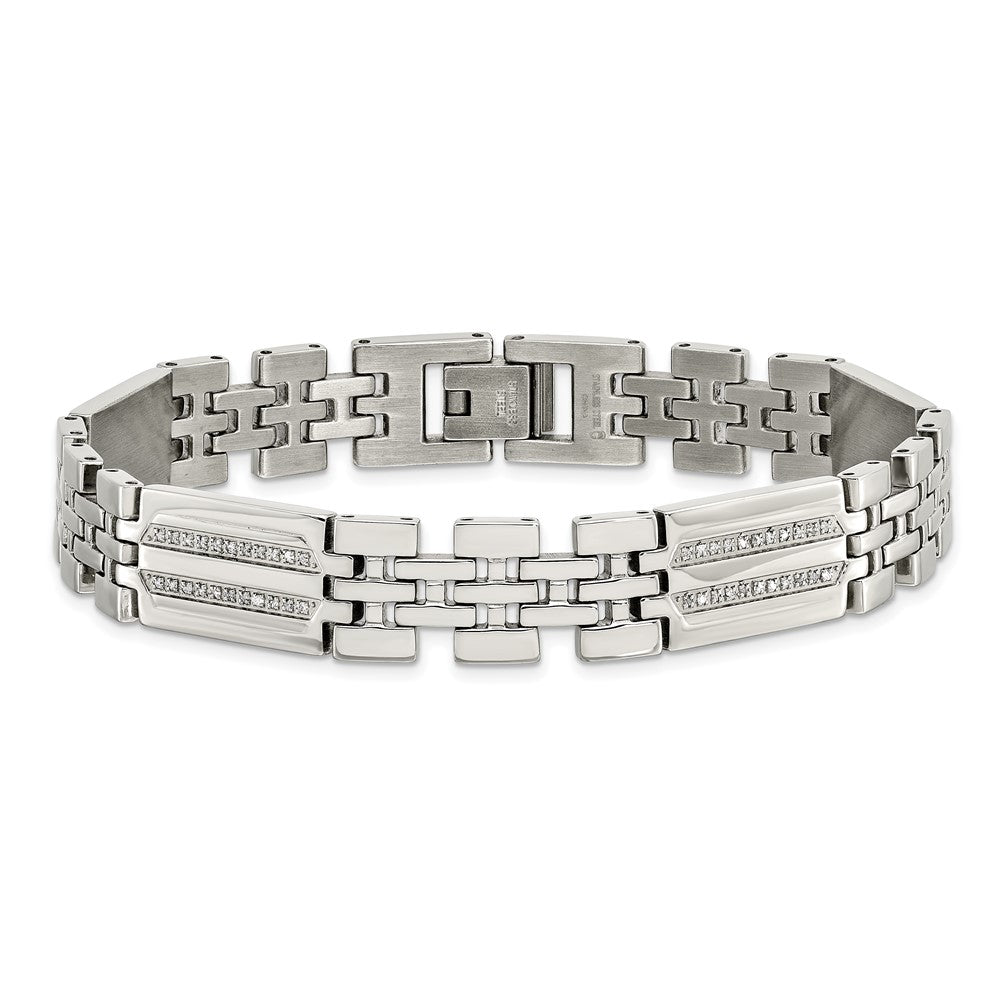 Stainless Steel Polished w/Diamonds Fancy 8.75in Bracelet 8.75 inches