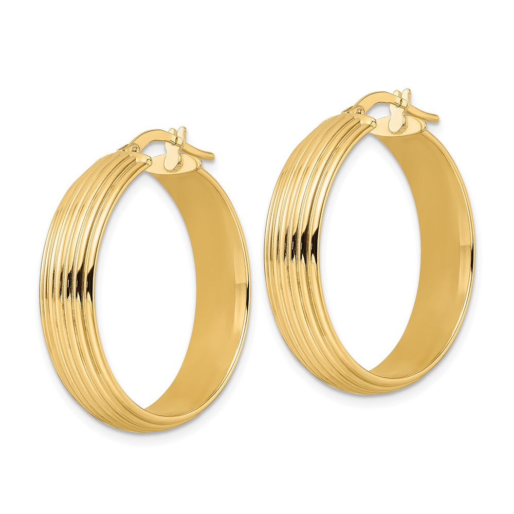 14K Polished Textured Hoop Earrings