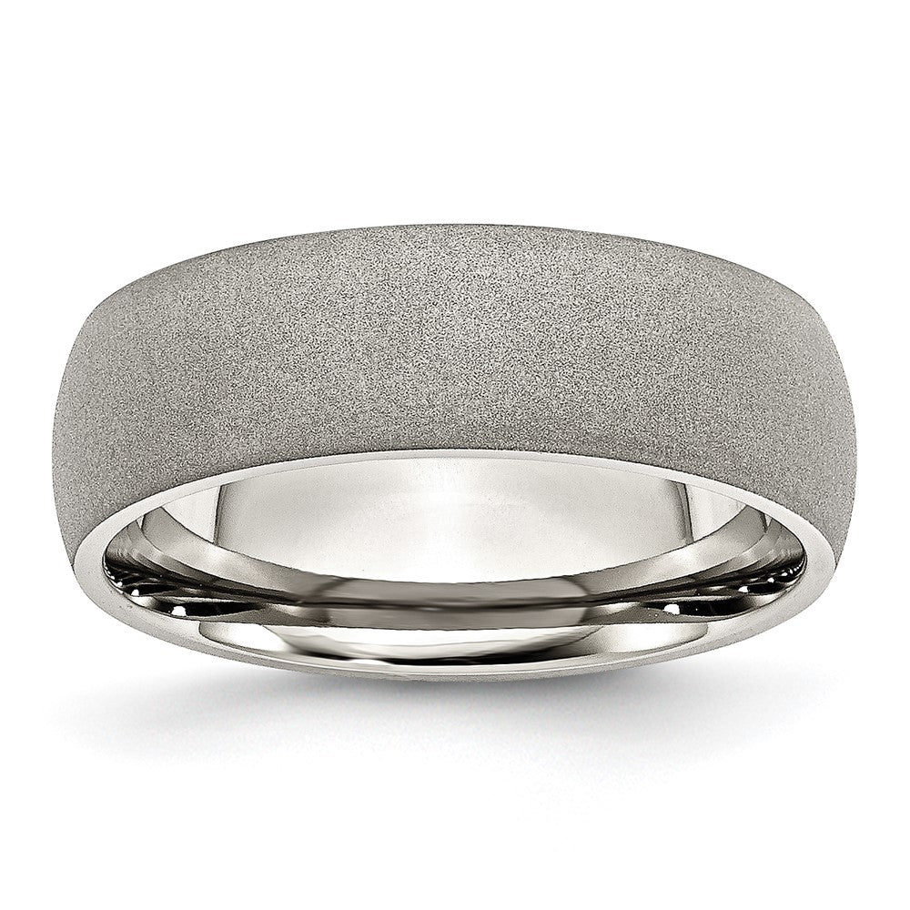 Stainless Steel Polished w/Stone Finish 7mm Band Size - 13