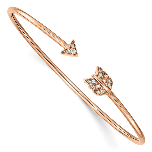 14k Rose Gold Diamond Arrow Cuff Bangle 7  inches
