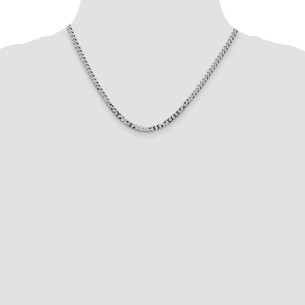 Sterling Silver Rhodium-plated 4mm Beveled Curb Chain 18 Inches