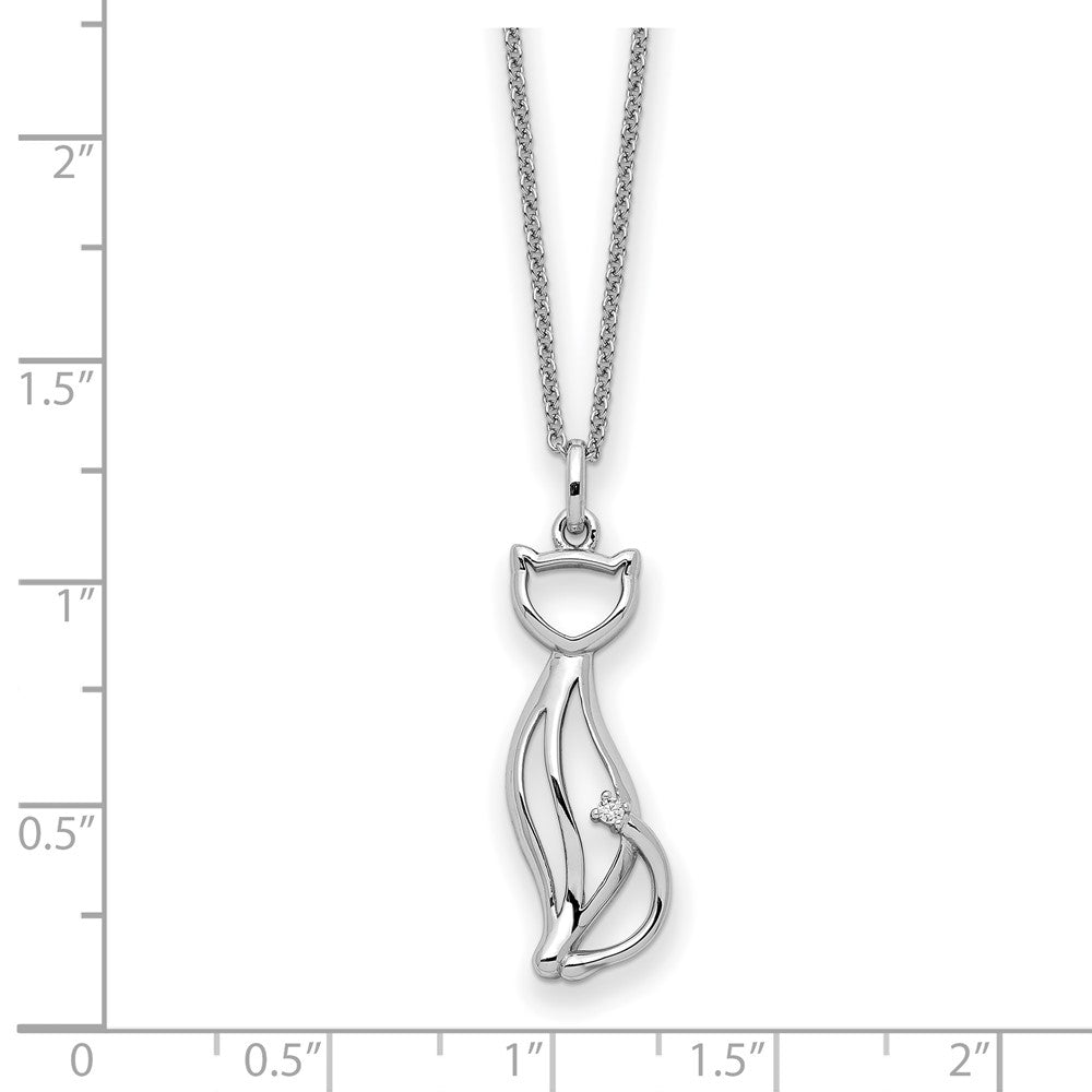 Sentimental Expressions Sterling Silver Rhodium-plated CZ Purrfect Love Cat 18in Necklace 18 Inches