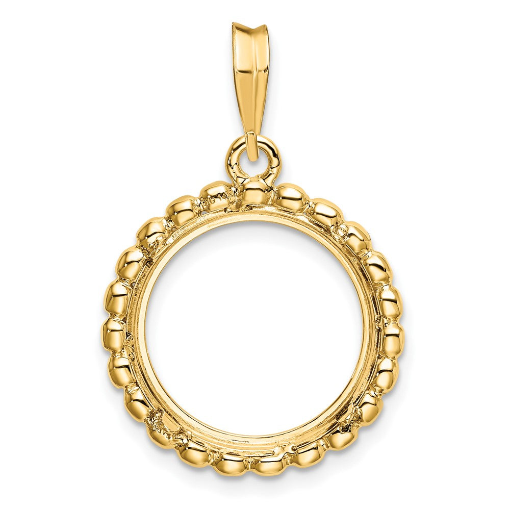 Wideband Distinguished Coin Jewelry 14k Polished with Beaded Edge 15.0mm Prong Coin Bezel Pendant
