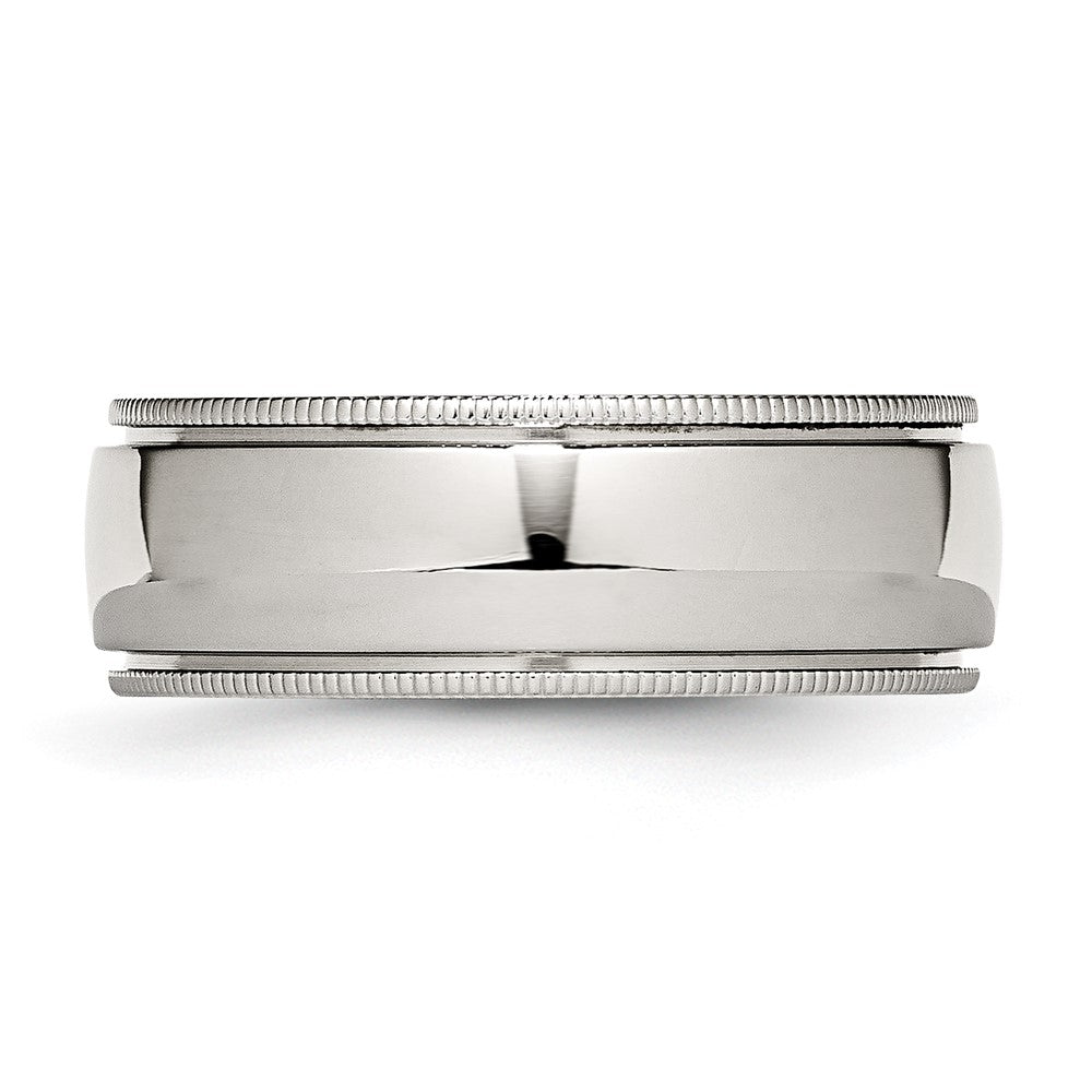 Stainless Steel Polished 8mm Grooved and Beaded Band Size - 12