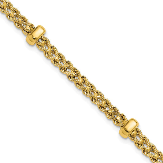 14K Polished and Diamond-cut Fancy Braided Rope Bracelet