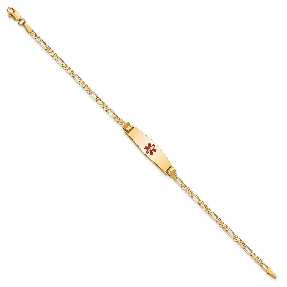 10k Medical Soft Diamond Shape Red Enamel Figaro ID Bracelet