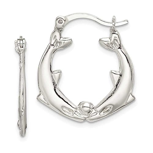 Sterling Silver Rhodium-plated Polished Dolphins Round Hoop Earrings