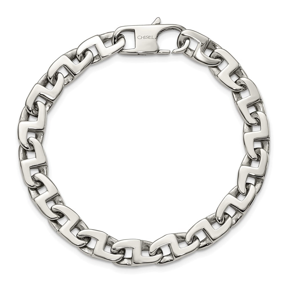 Stainless Steel Polished Fancy Square Link 8.5in Bracelet 8.5 inches