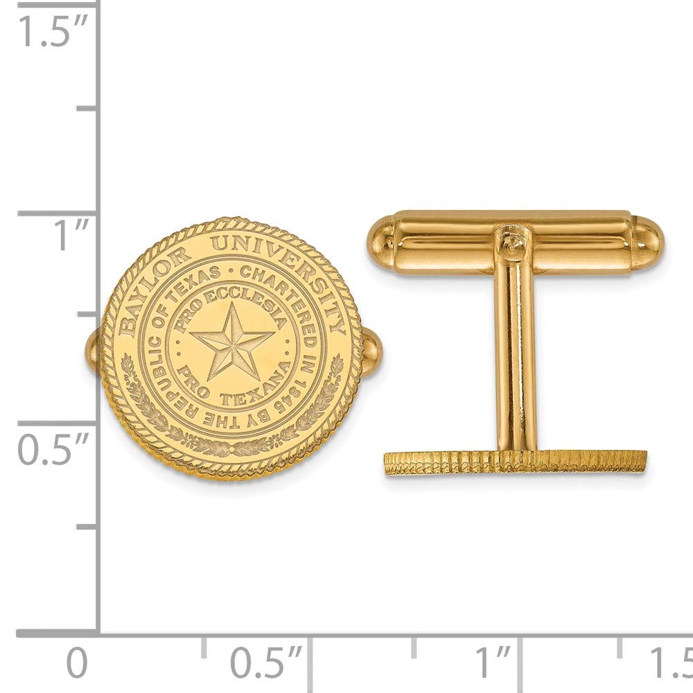 Sterling Silver w/ 14K Yellow Gold-Plated LogoArt Official Licensed Collegiate Baylor University (BU) Crest Cuff Link